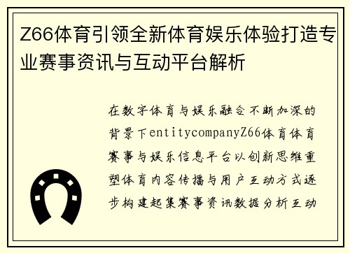 Z66体育引领全新体育娱乐体验打造专业赛事资讯与互动平台解析